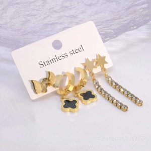 Simple titanium steel earrings earrings ear buckle Korean fashion with earrings small temperament earrings tide female flower elements